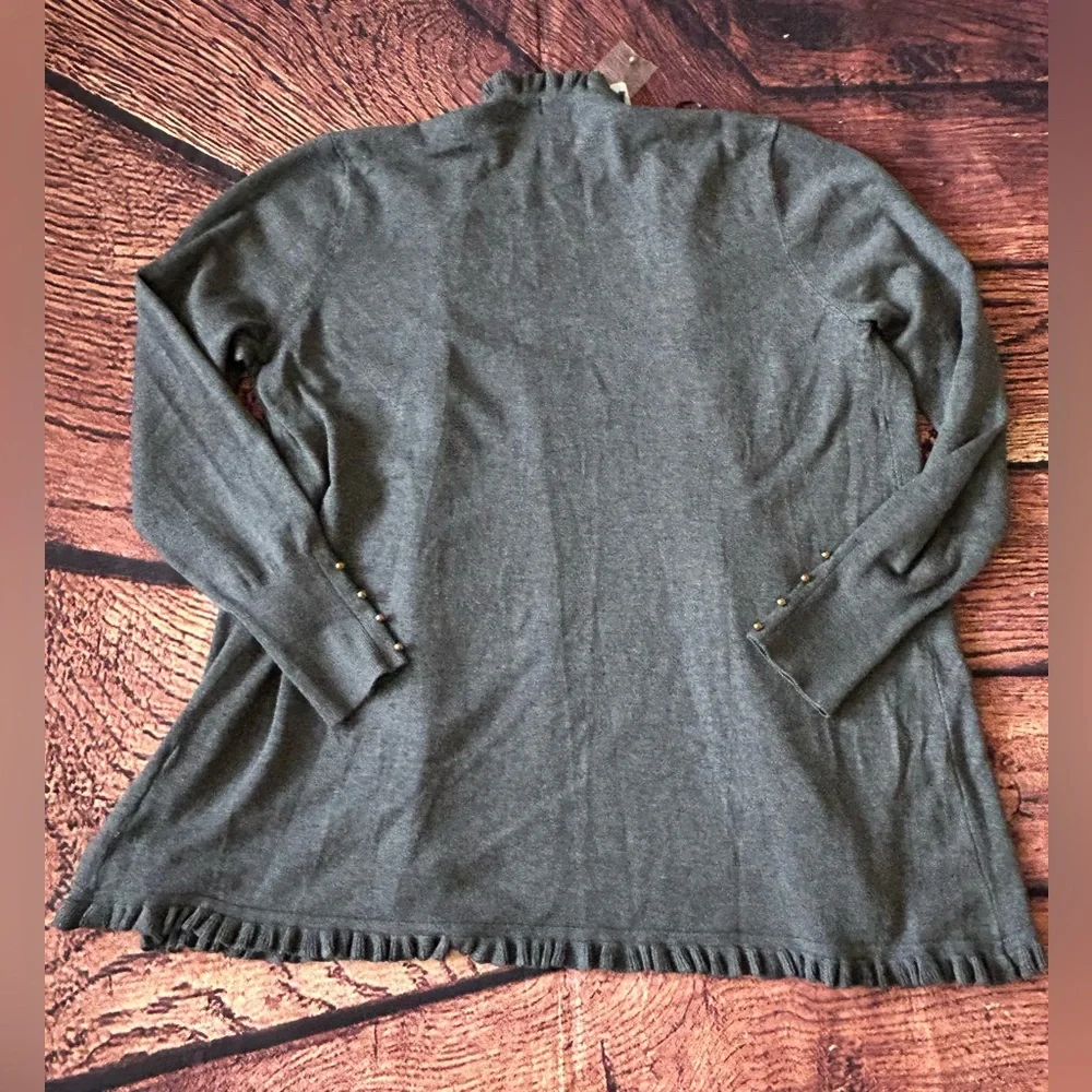 JOSEPH A‎ Women Charcoal Gray Ruffle Long Sleeve Open Front Cardigan Sweater L